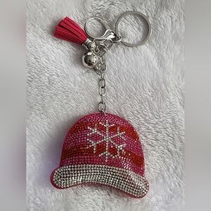 Winter Hat Pink and Silver Snowflake Design Keychain Bag Charm